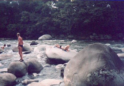 Tim and Anne, cooling off in the river next to the Hotspring in Panama
