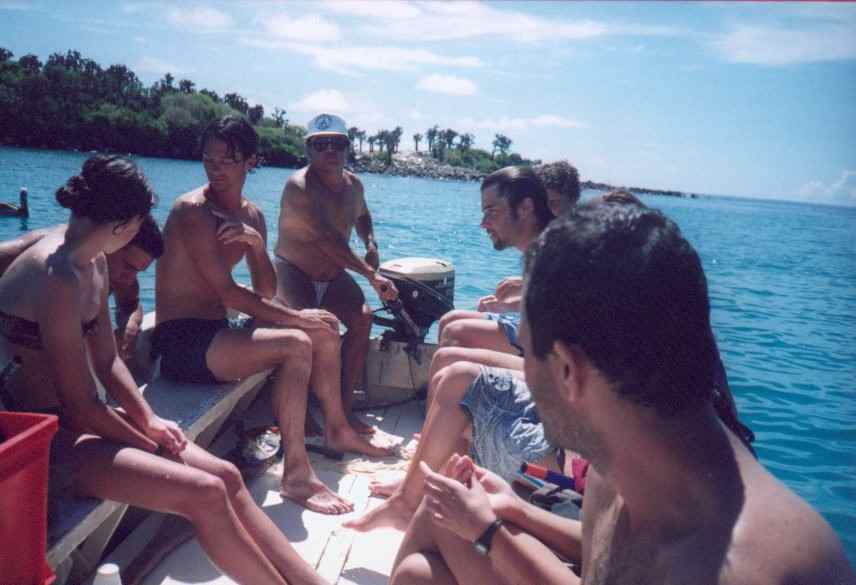 Climbing back in the dingy after a pre-lunch snorkle