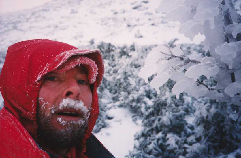 First day of winter, 1999, descending from summit of Mount Washington