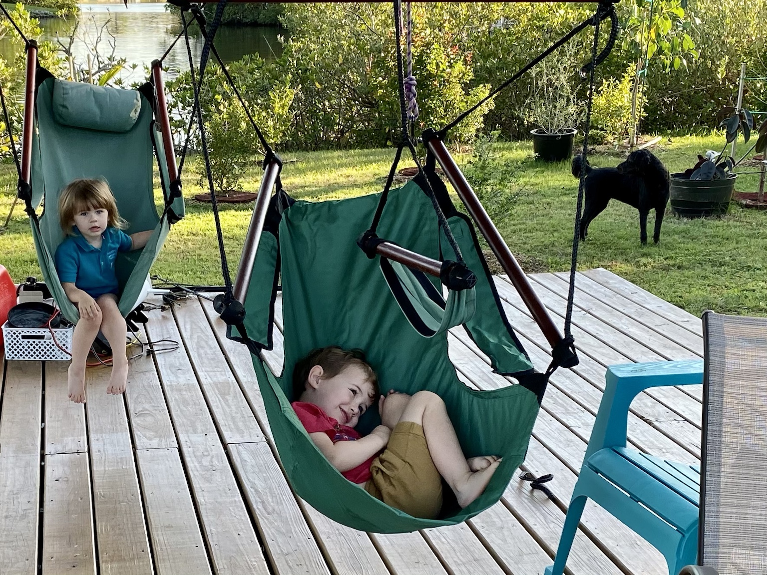 The hanging chairs were irresistible to the younger generations.