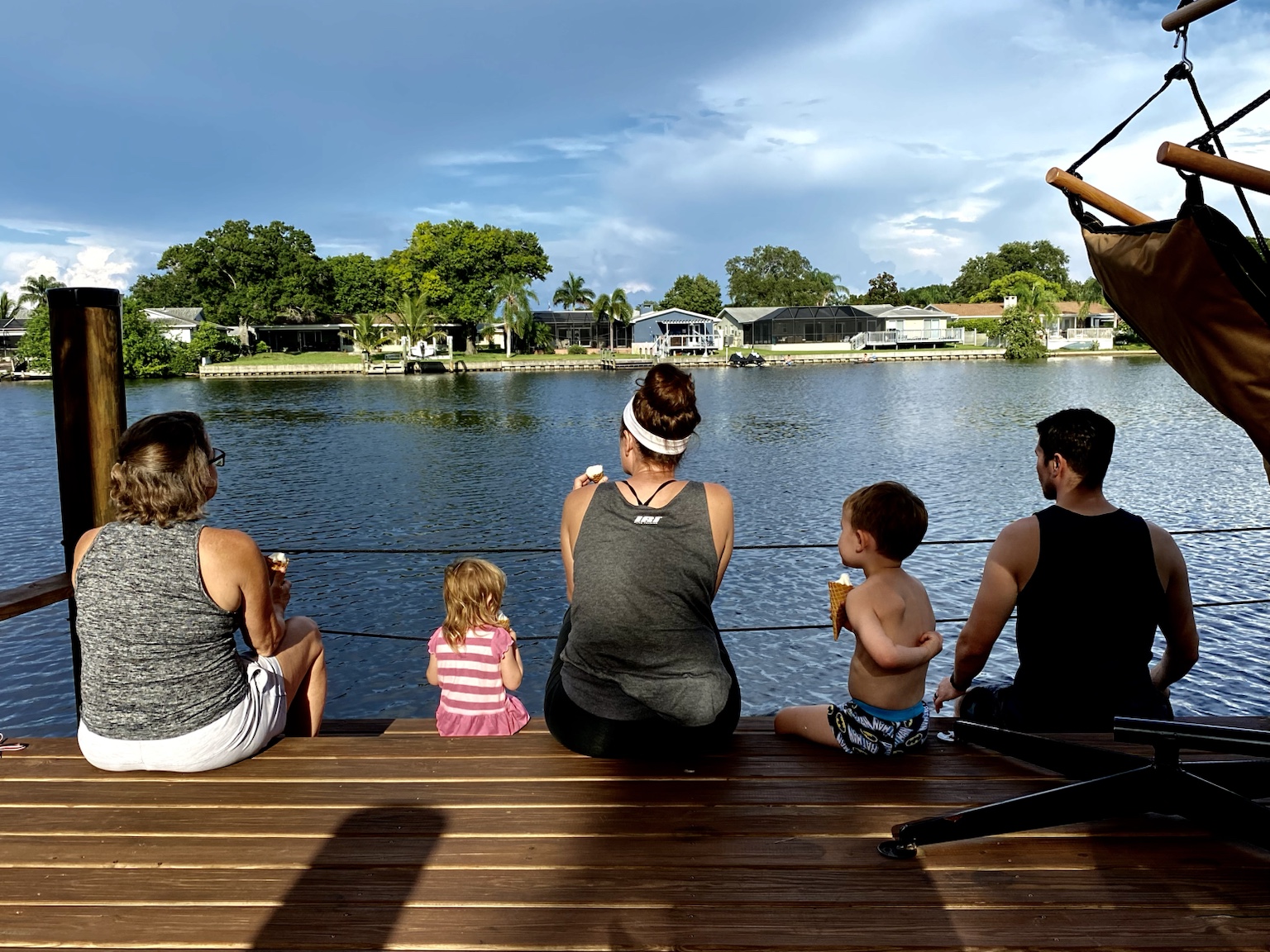 Sitting together at the water's edge, doing little more than watching Allen's Creek.