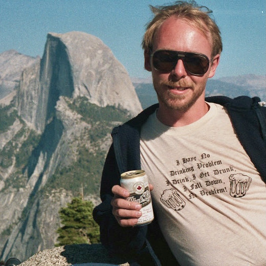 Yosemite and Half Dome in the background — another classic western hiking day during the years when the road kept leading to new mountains.