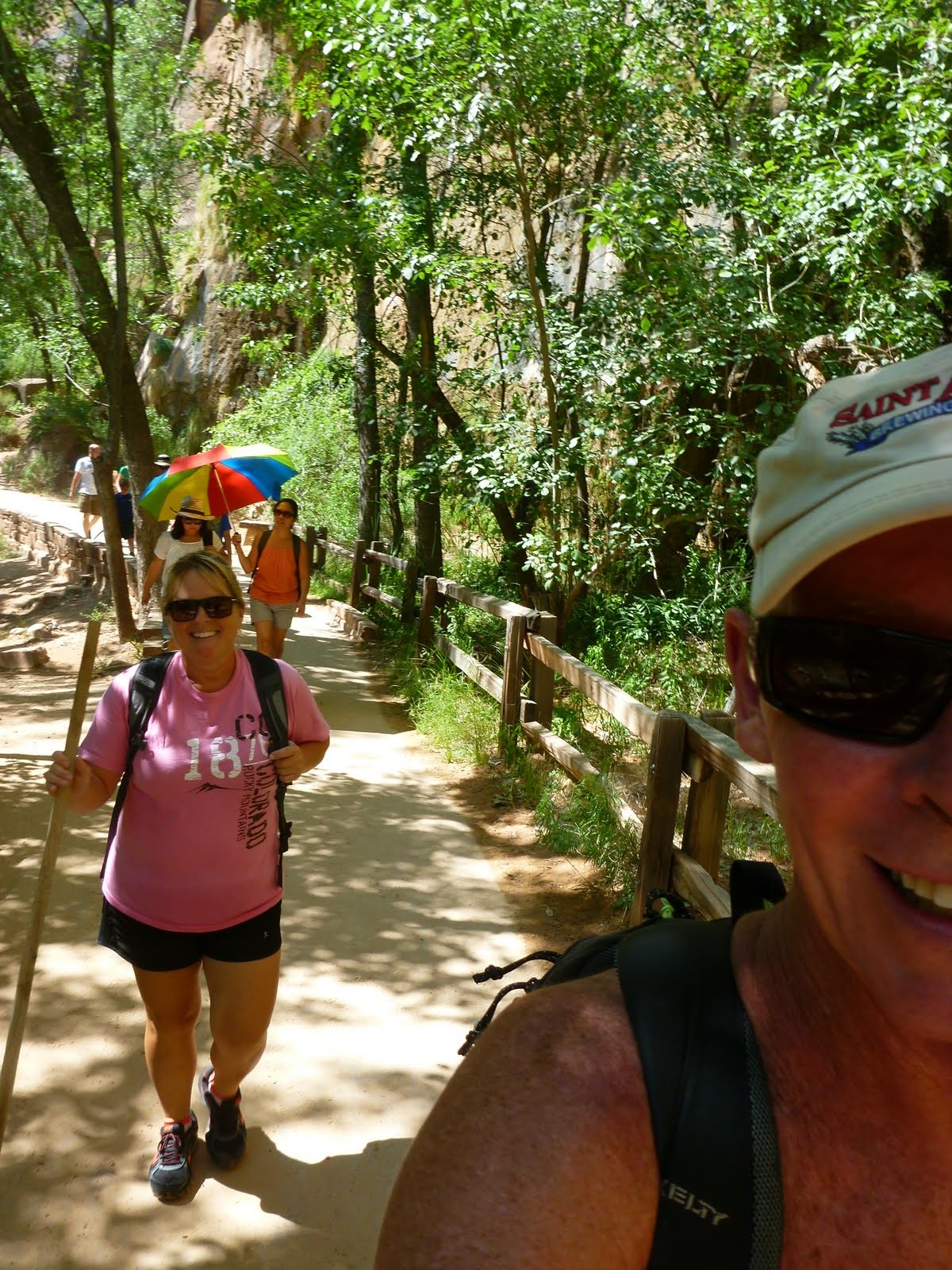Returning through the trees after leaving the river.