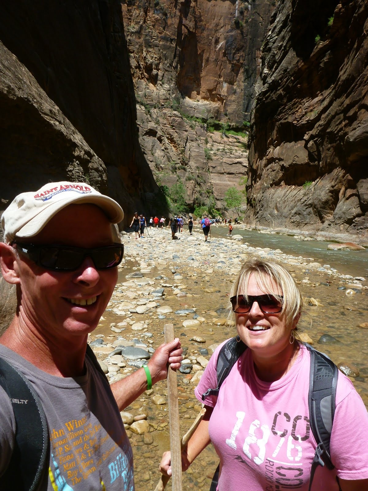 Tim and Cindy enjoying the shade and cool water of the Narrows.
