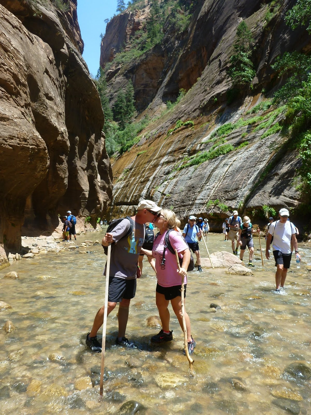 Tim and Cindy framed by the walls of the Narrows.