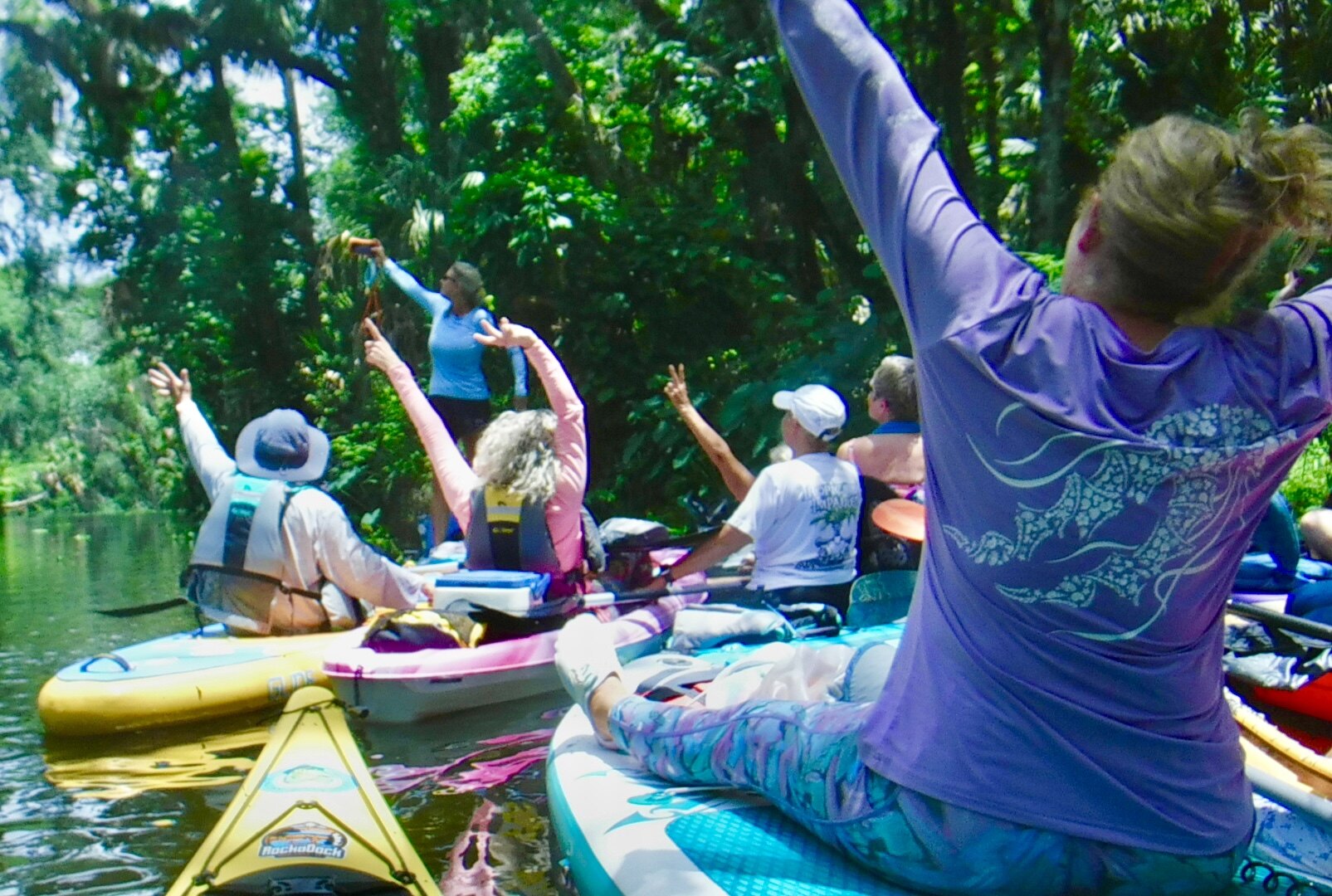 Paddlers pointing through the twisting runs