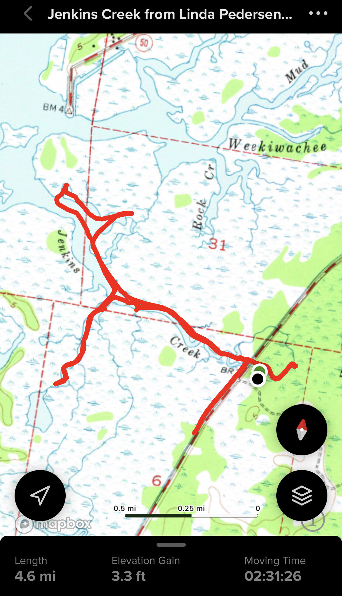 Light map view of Aripeka paddle route