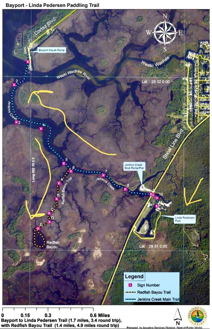 Route map showing the November 4, 2021 Jenkins Creek and Aripeka paddle