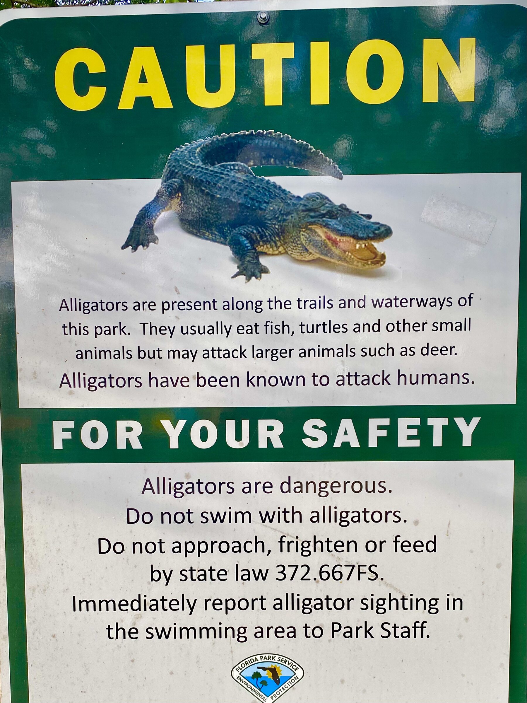 Alligator safety sign at Werner-Boyce