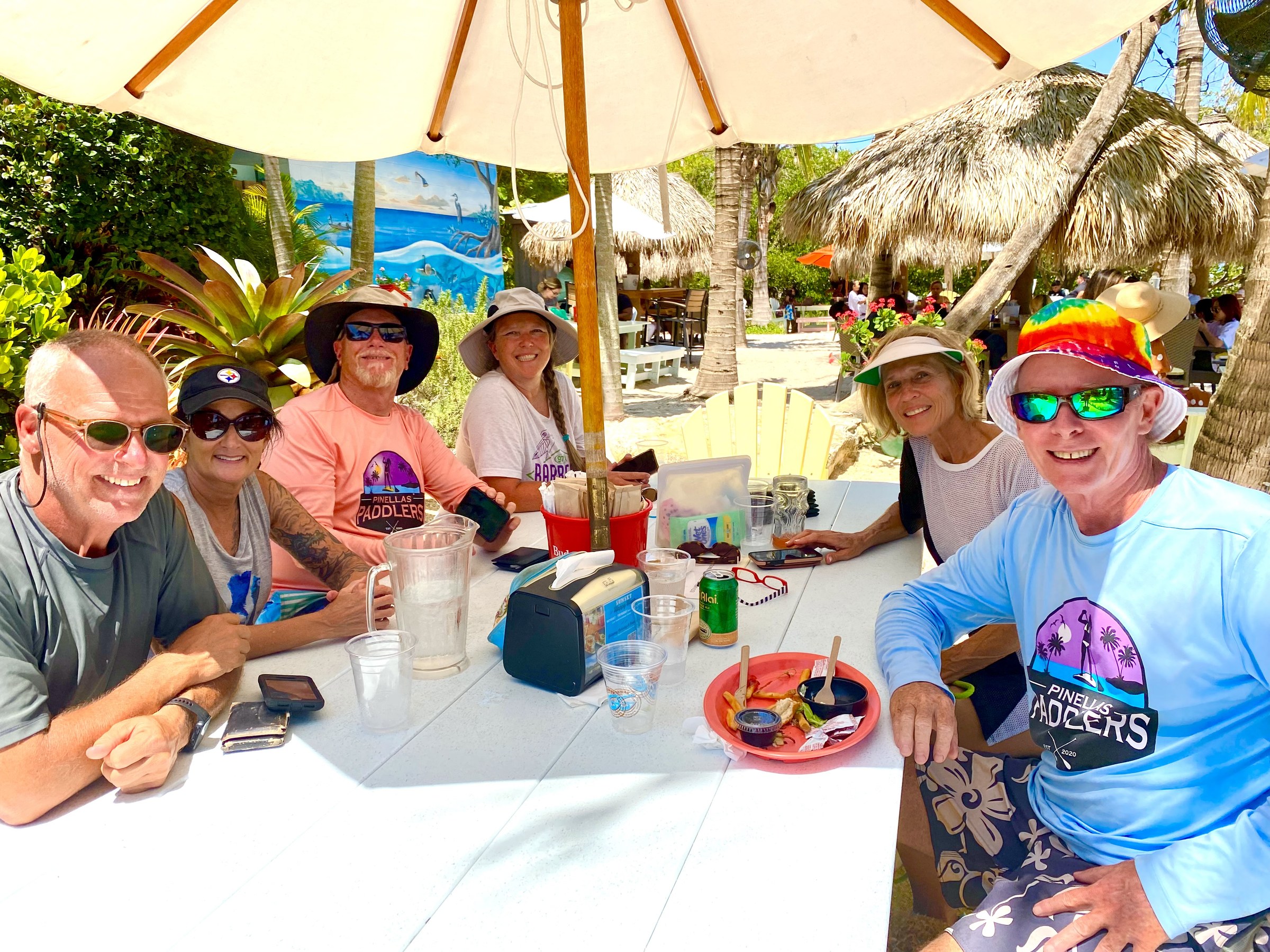 Members of the group relaxing over lunch at The Getaway after the paddle.