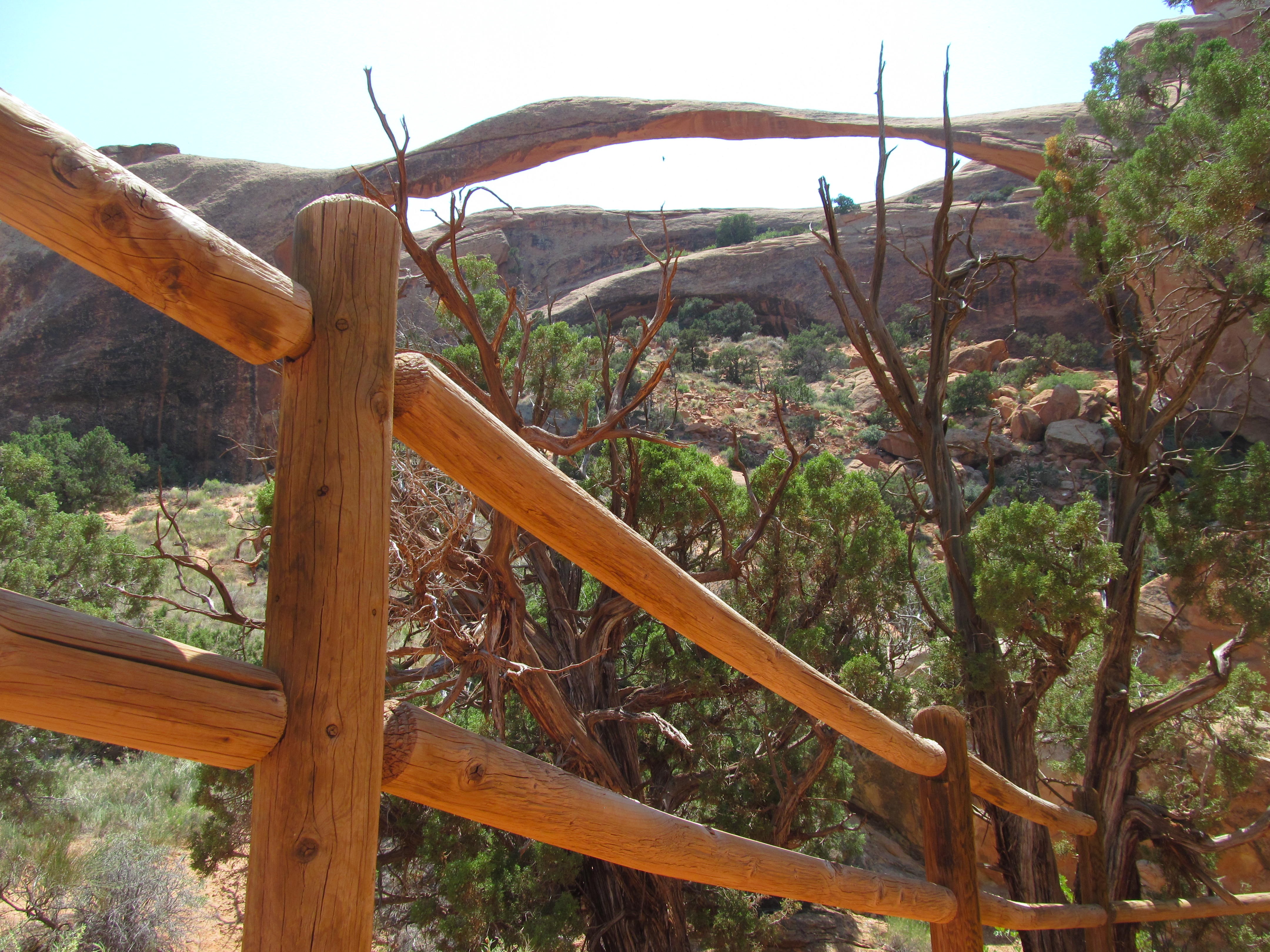 A broad view of Landscape Arch from the protected trail.