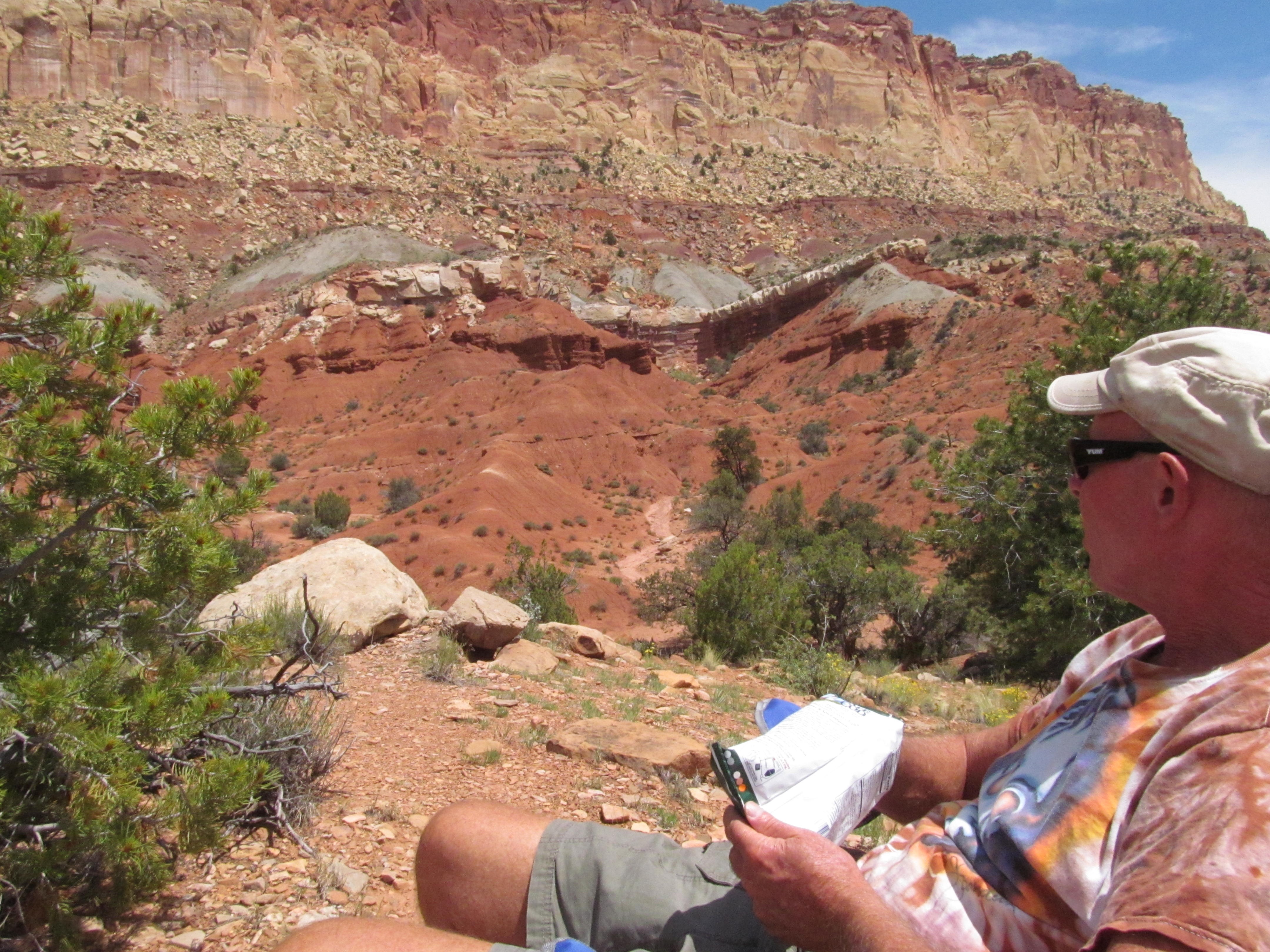 A roadside rest while traveling through the layered desert of canyon country.