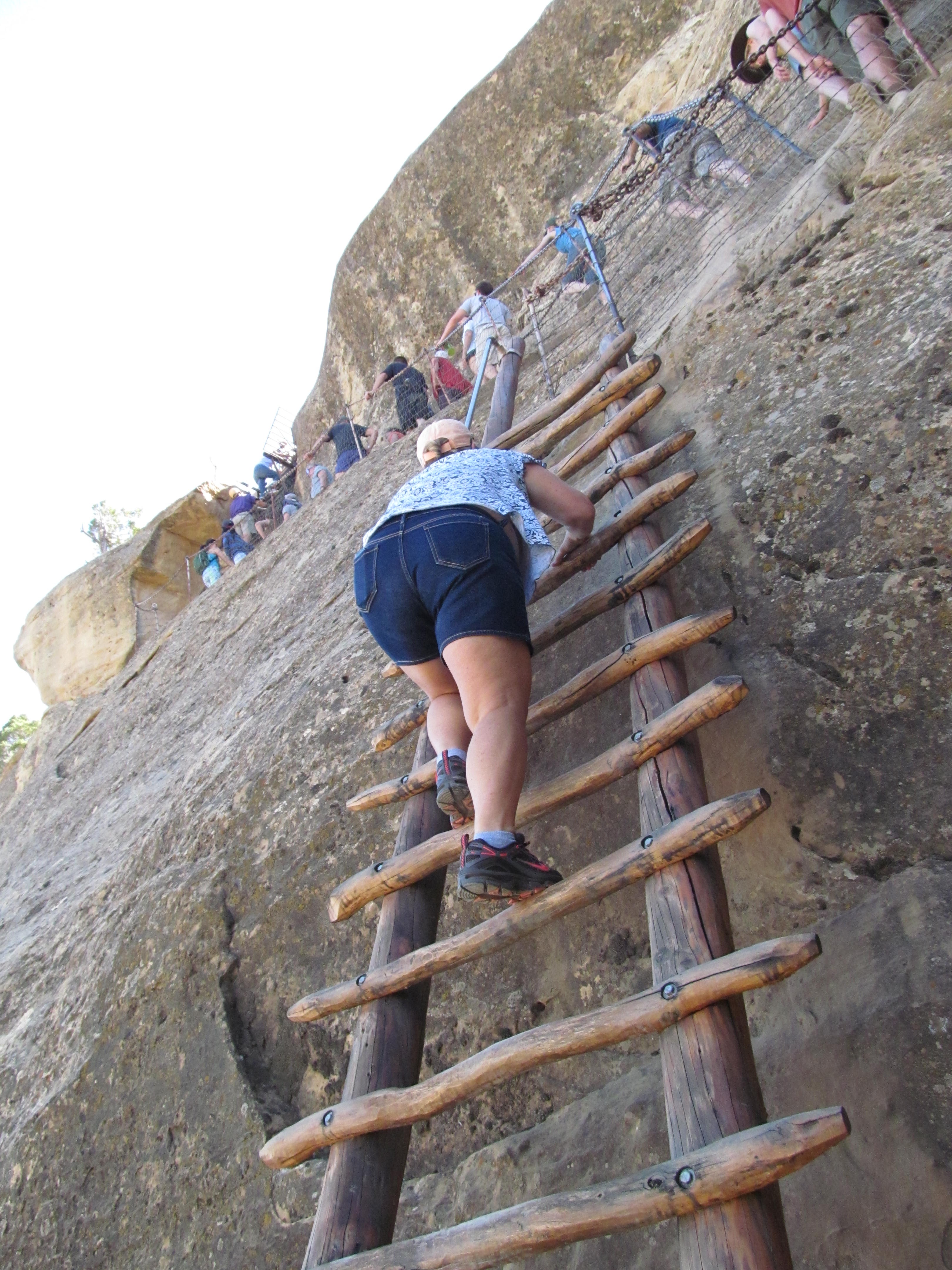 The steep ladder exit that makes visiting the cliff dwellings an adventure of its own.