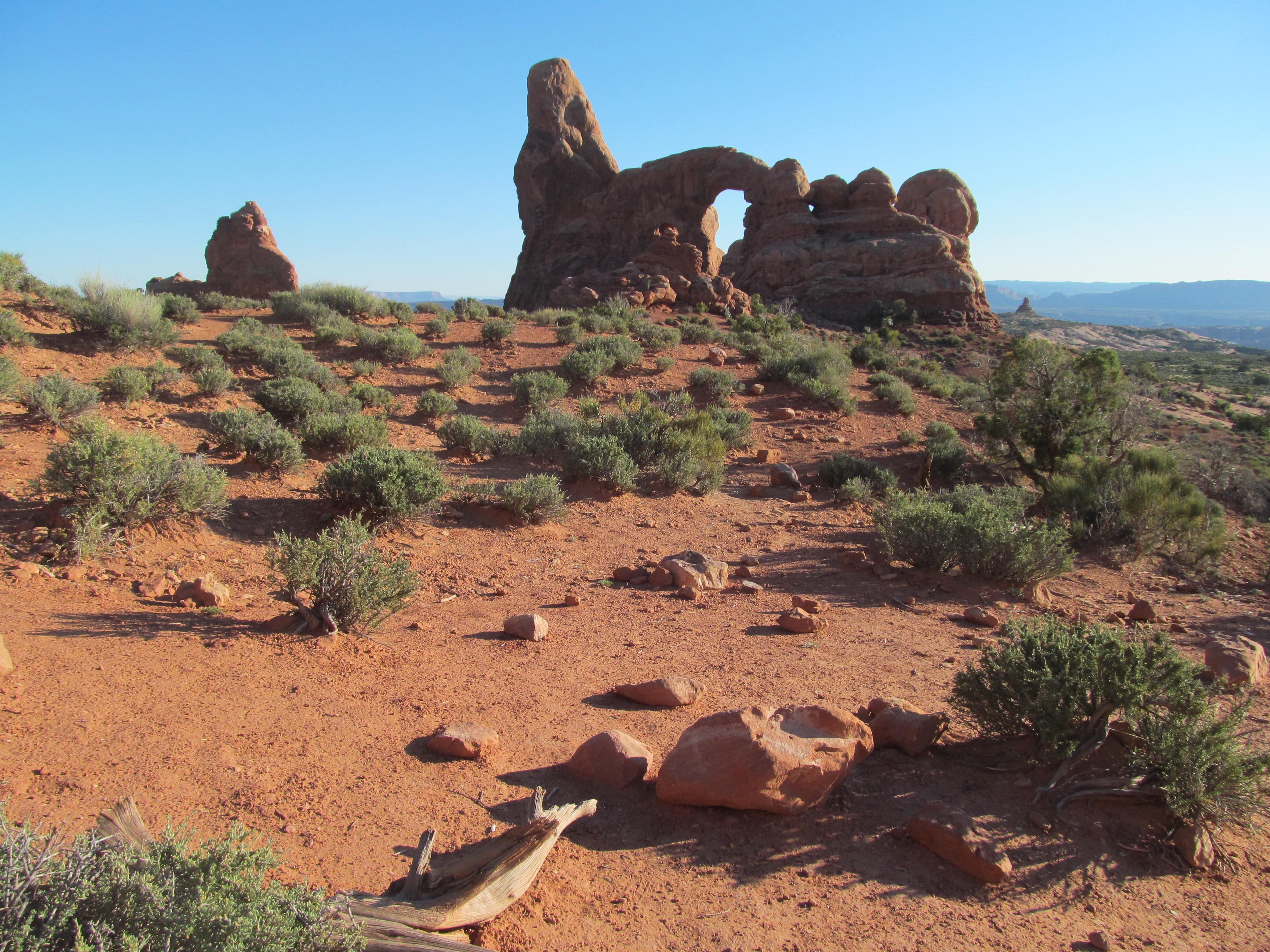 Red sandstone fins and openings along the Windows Trail.