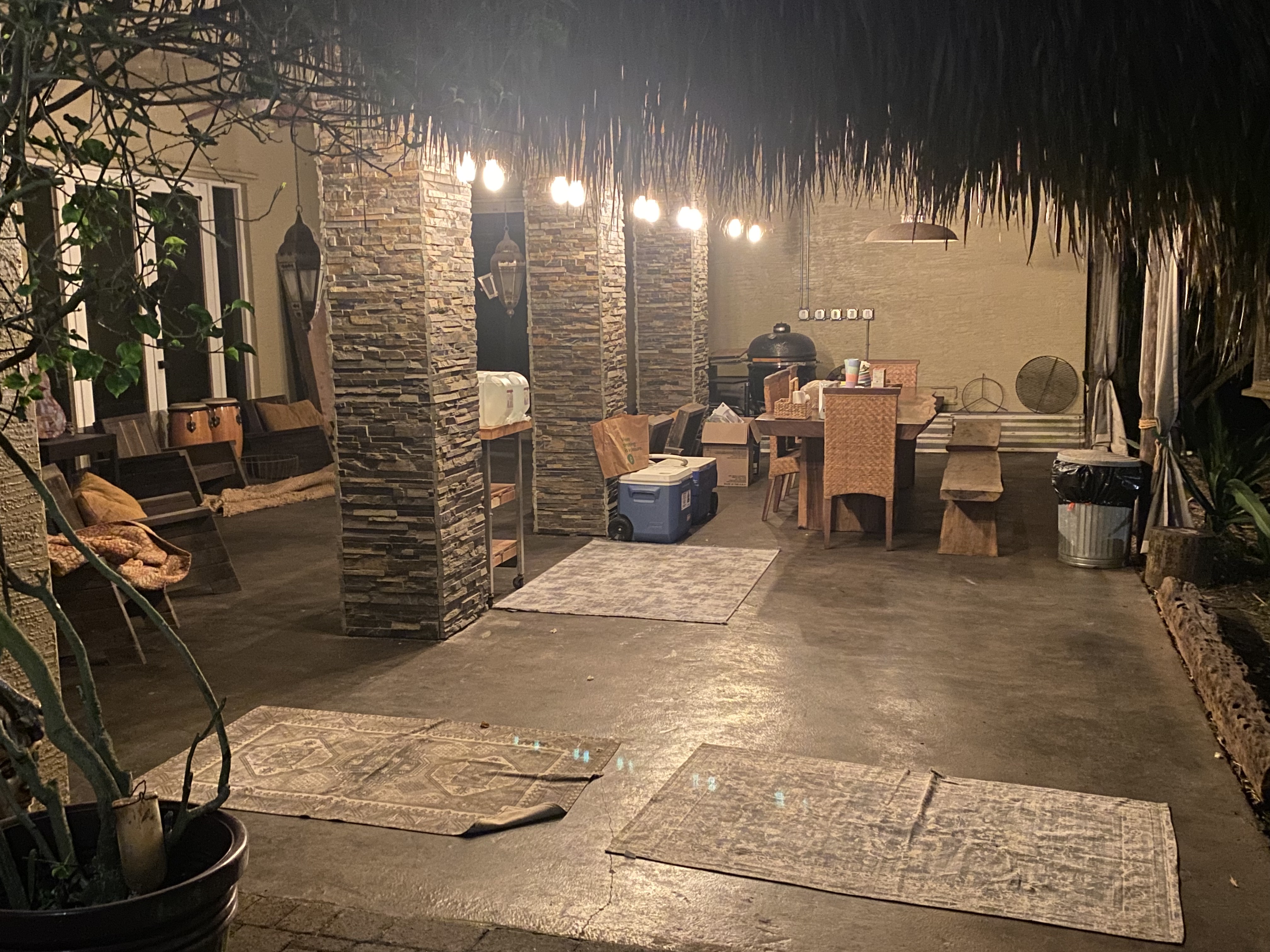 The sheltered outdoor kitchen and gathering area used throughout the weekend.