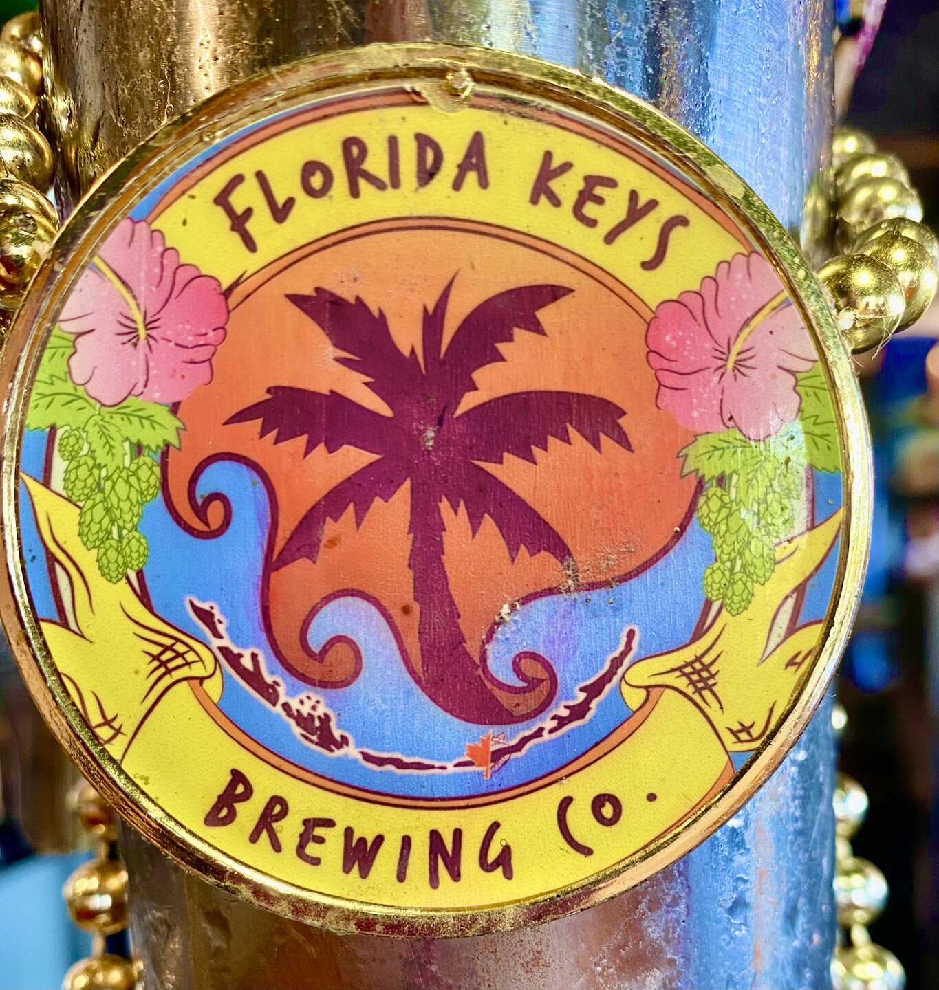 A close view of the colorful Florida Keys Brewing emblem.
