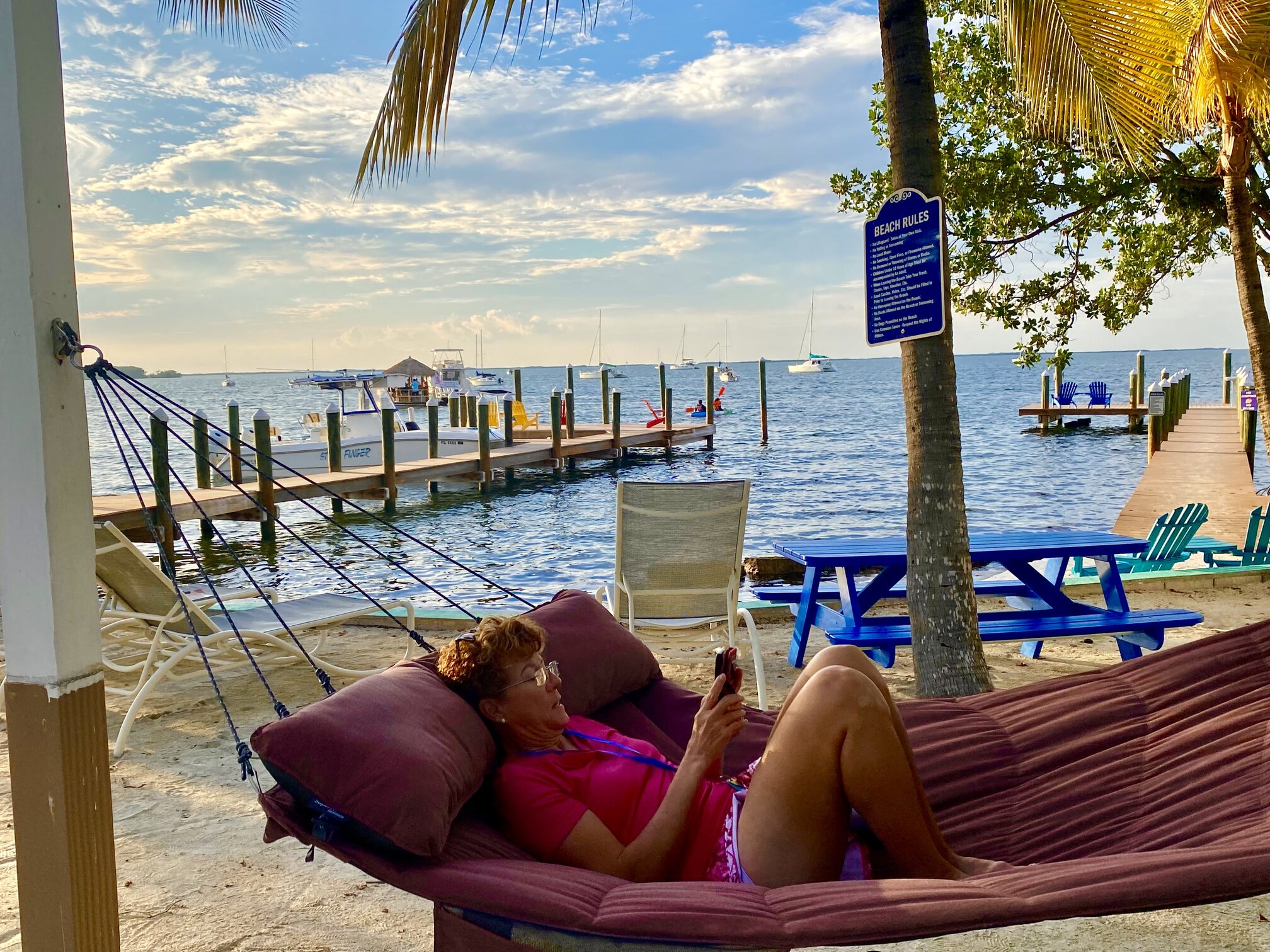 A quiet afternoon in the shade by the waterfront.