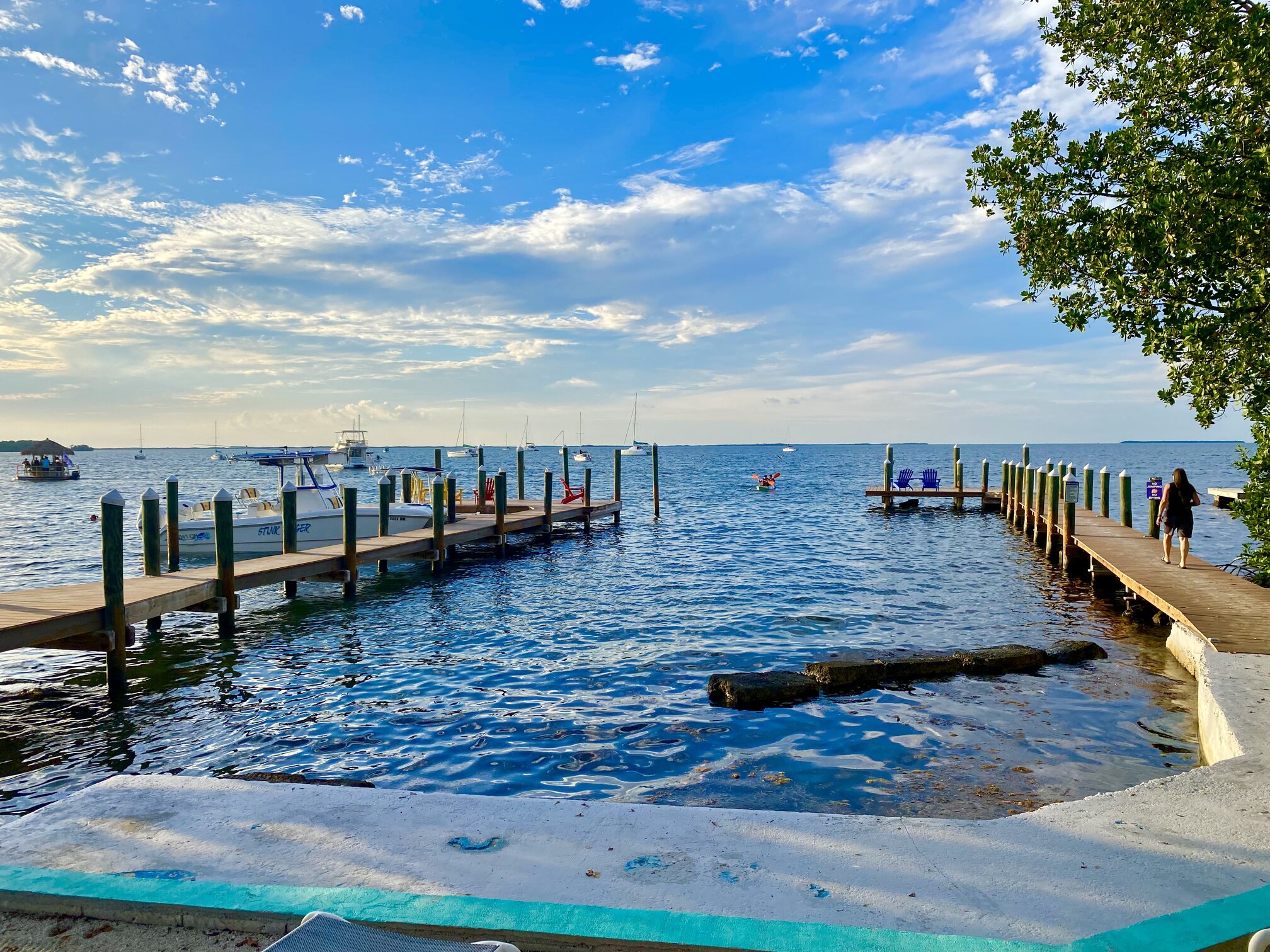 The dock and protected swimming area at The Pelican.