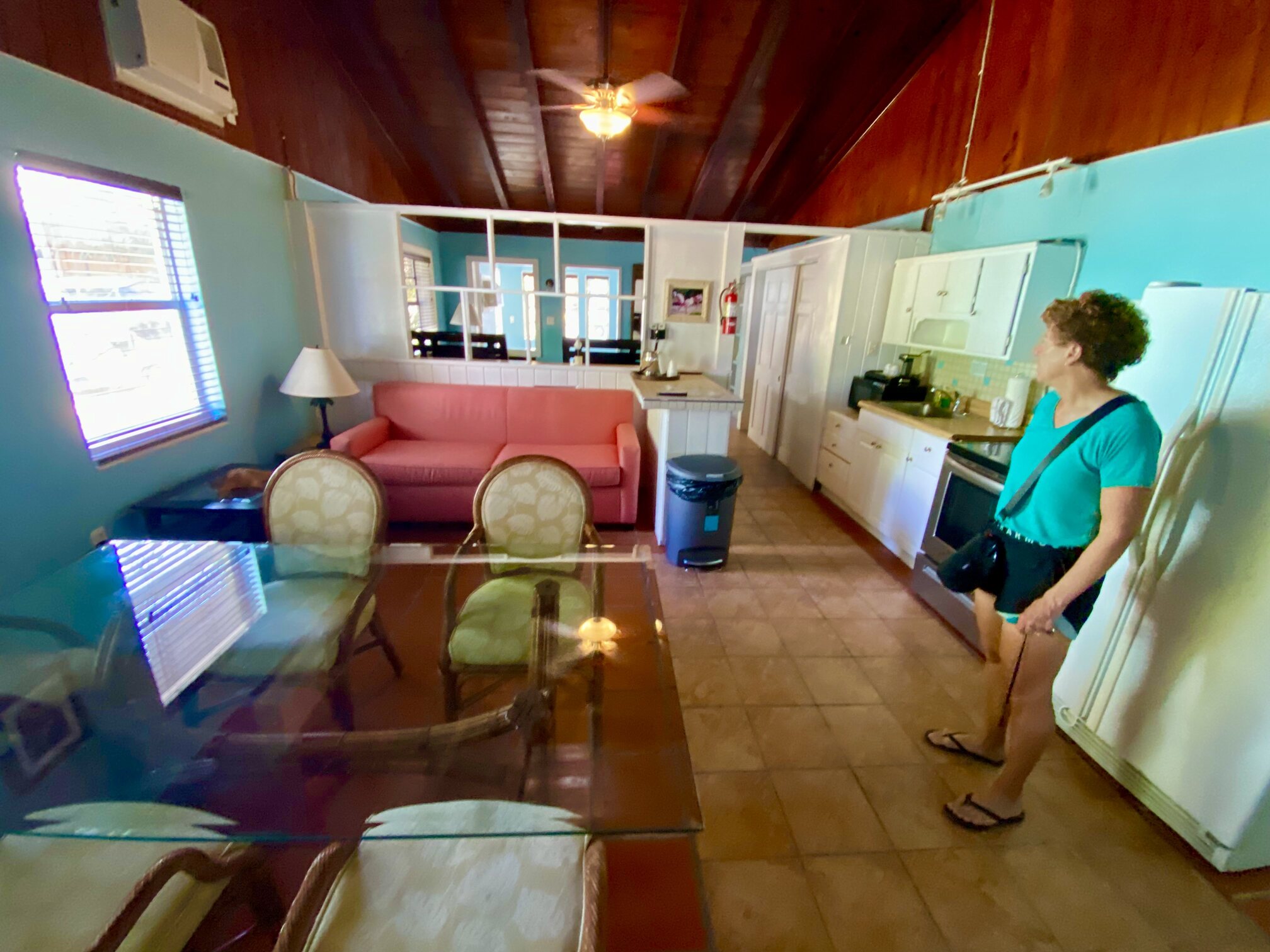 A roomy kitchen and dining area inside a Pelican cottage.