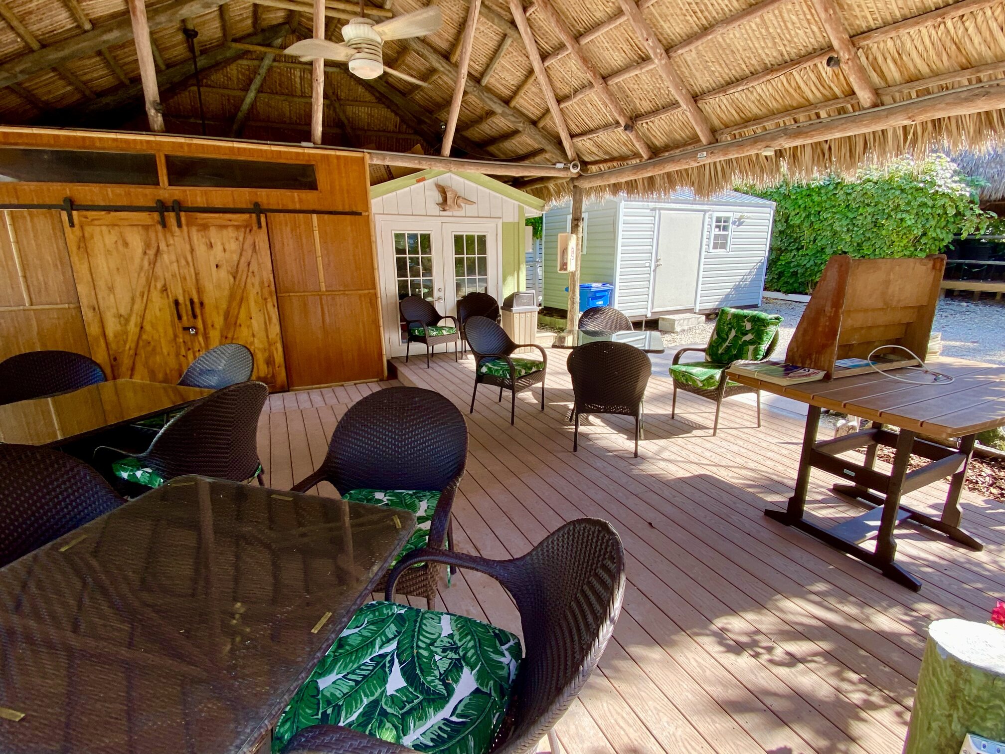 The shaded guest pavilion at The Pelican.